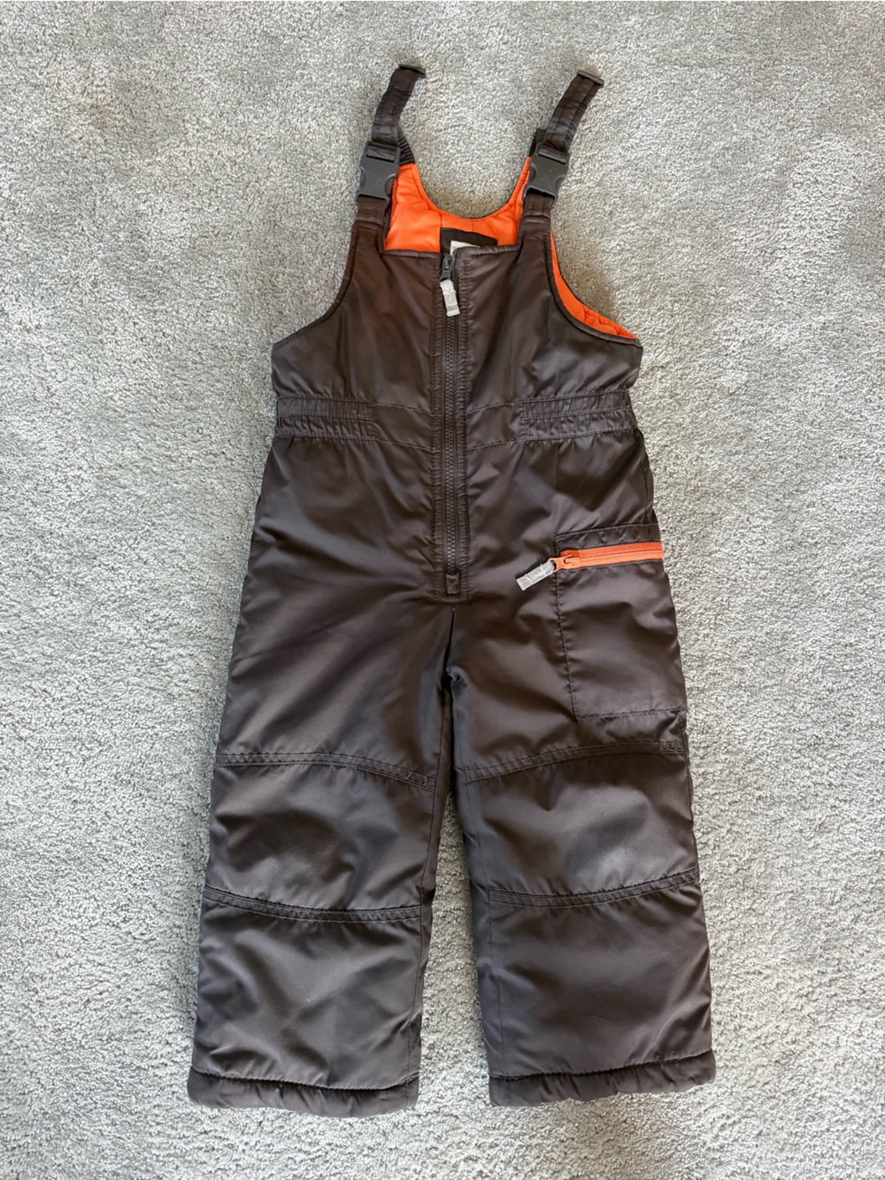 Carters Boys Snow Bib Pants - Dark Brown with Orange Trim